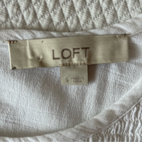LOFT Embroidered Blouse White Navy Size‎ Small - Picture 8 of 9